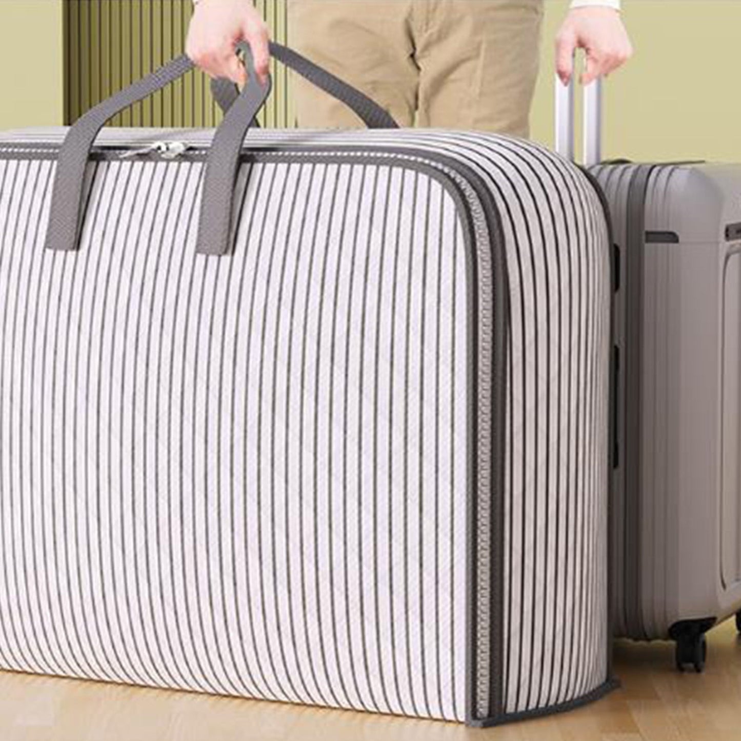 Heavy Duty Storage with Reinforced Handles, Extra Large Storage Bags, Clothes Tote Bag, Thickened Double Zipper, Space Saving Travel, Collapsible and Space-Saving, Full Opening Design (Medium Size) Gray