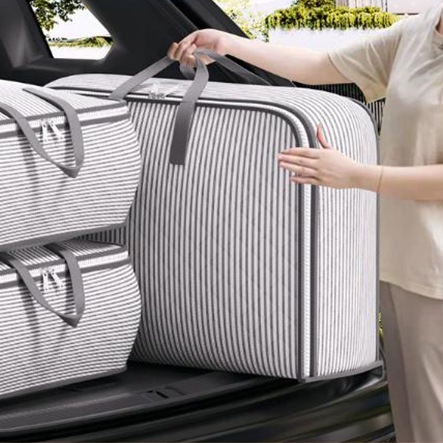 Heavy Duty Storage with Reinforced Handles, Extra Large Storage Bags, Clothes Tote Bag, Thickened Double Zipper, Space Saving Travel, Collapsible and Space-Saving, Full Opening Design (Medium Size) Gray
