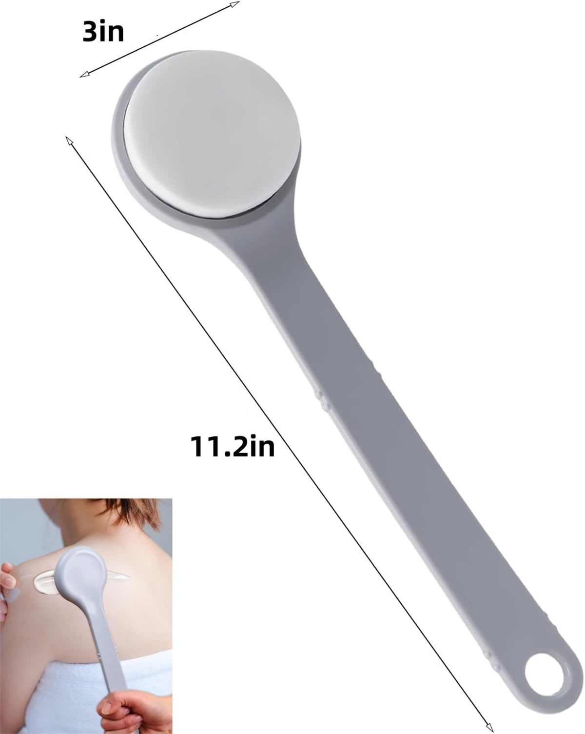 QZS Back Lotion Applicator,11.2x3in Reusable Back Sunscreen Applicator for Home,Portable Gray Body Lotion Brush for Sunscreen,Cream