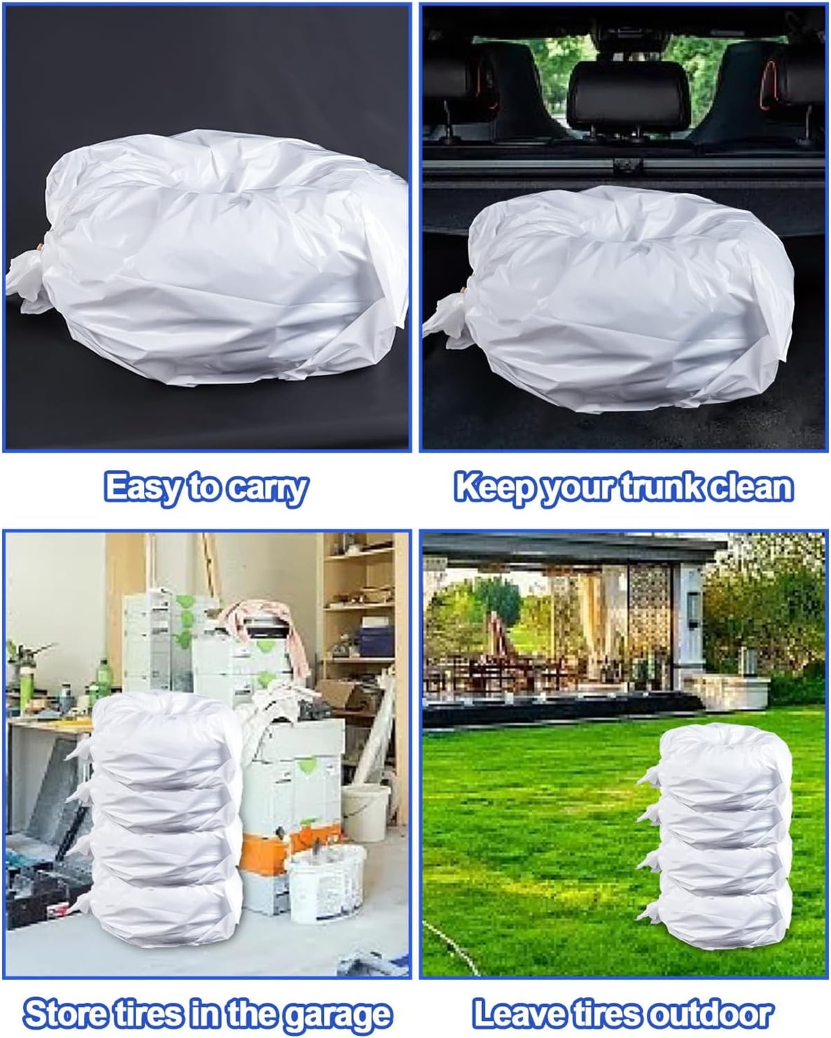 4Pcs Extra-Large Tire Covers,Tutuviw Tire Storage Bags,Waterproof Dustproof Wheel Protective Cover,Automotive Accessories Tear-Resistant Plastic Tire Bags Spare Tyre Bags Universal for Most Vehicles