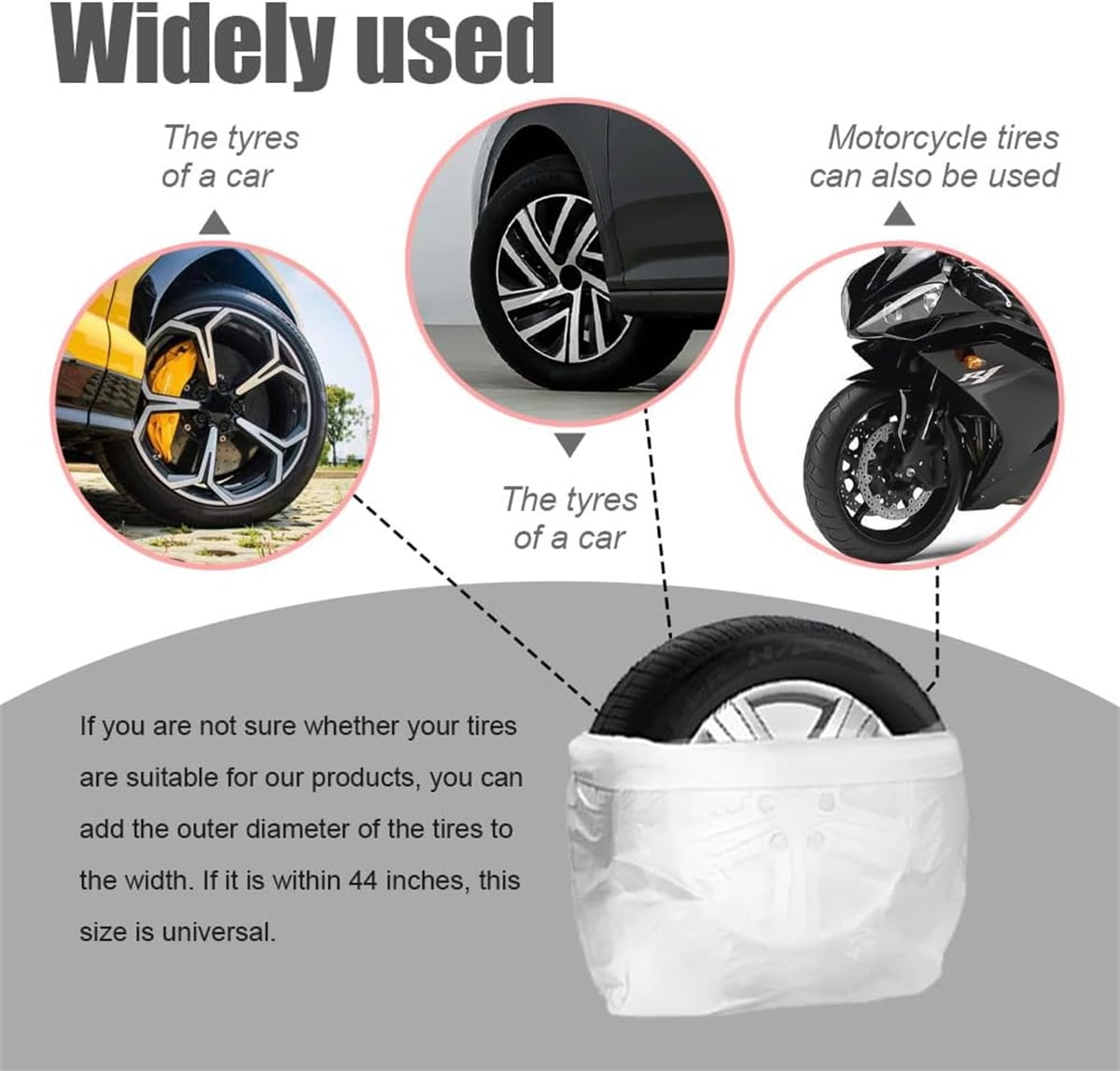 4Pcs Extra-Large Tire Covers,Tutuviw Tire Storage Bags,Waterproof Dustproof Wheel Protective Cover,Automotive Accessories Tear-Resistant Plastic Tire Bags Spare Tyre Bags Universal for Most Vehicles