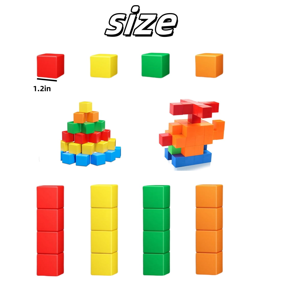 Creative Learning Toys,1.2x1.2 Inches Reusable Magnetic Building Block for Indoor,Pack of 20 Durable Multicolor Cubes Tiles for Home,Square 1.2" x 1.2"