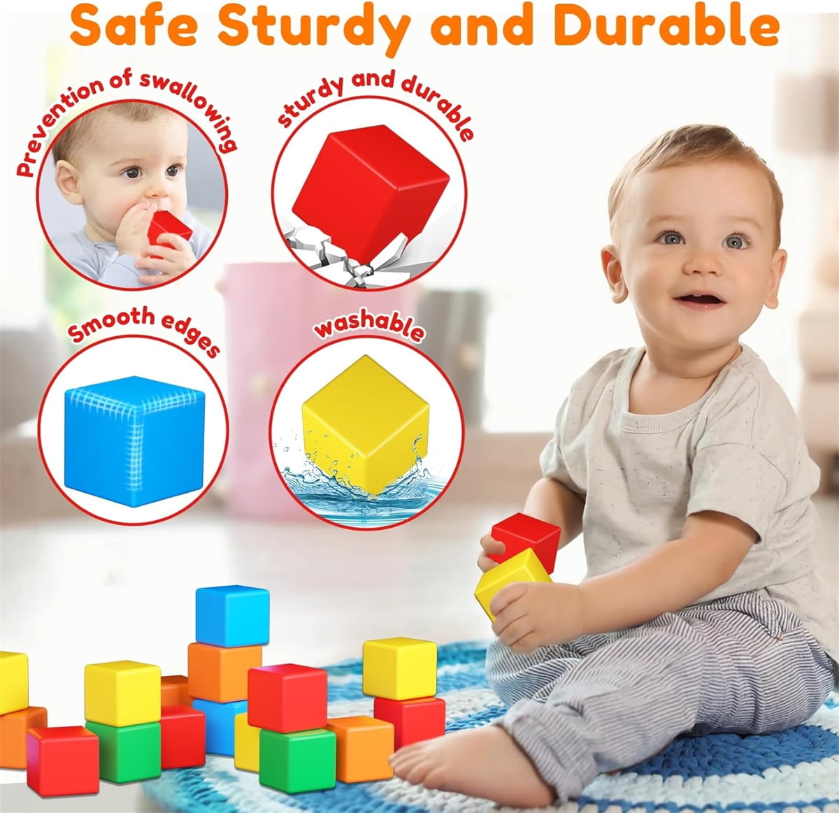Creative Learning Toys,1.2x1.2 Inches Reusable Magnetic Building Block for Indoor,Pack of 20 Durable Multicolor Cubes Tiles for Home,Square 1.2" x 1.2"
