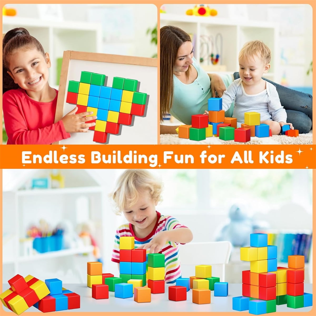 Creative Learning Toys,1.2x1.2 Inches Reusable Magnetic Building Block for Indoor,Pack of 20 Durable Multicolor Cubes Tiles for Home,Square 1.2" x 1.2"