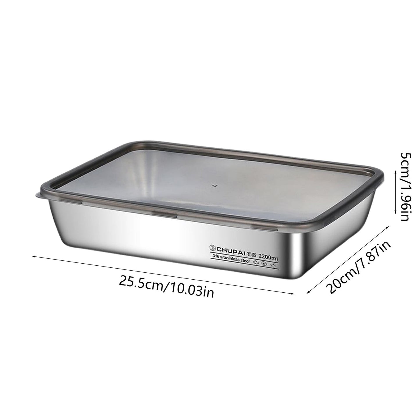 Large Stainless Steel Food Containers, Stainless Steel Dumpling Box, Rectangle Food Storage Box, Leak Proof Plastic Lid, Airtight Meat Storage Container, for Fridge, Kitchen, Dishwasher Safe Silver