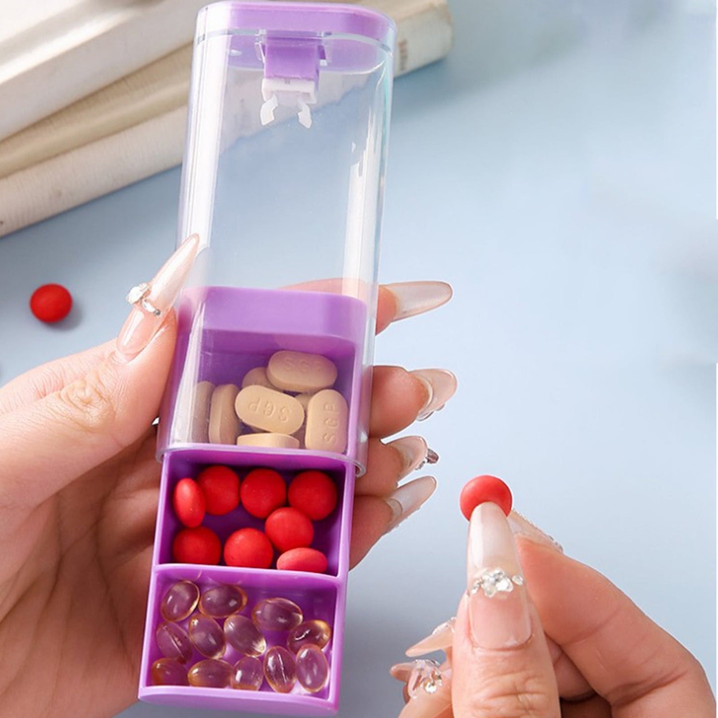 Large Pill Organizer, Pill Box 3 Day, Daily Pill Organizer, 3 Compartments Big Pill Case, for Supplements Jumbo Pill Holder, for Vitamins Huge Medicine Organizer 3 Times a Day Blue