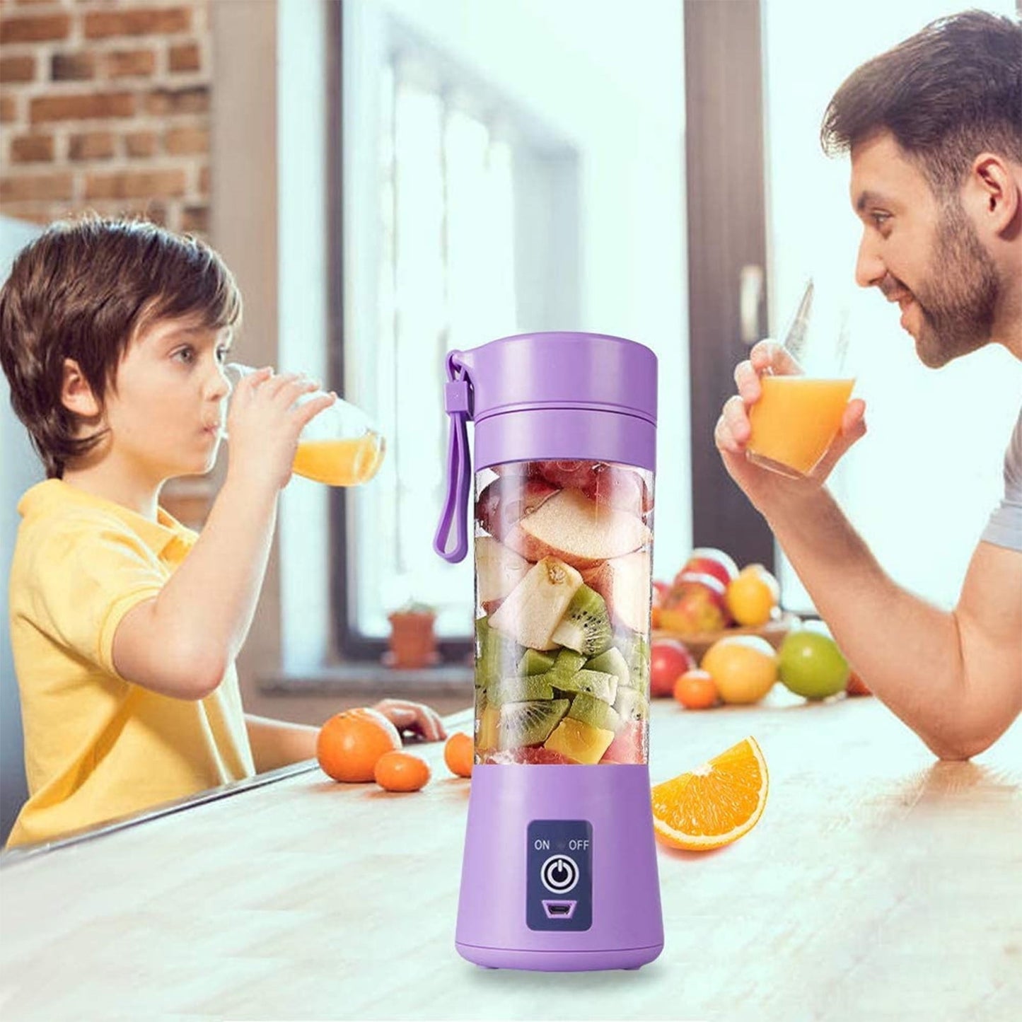 Portable Electric USB Juicer Blender Cup, Mini Blender for Shakes, Smoothies and Juice, USB Rechargeable Blenders with 6 Blades, Handheld Blenders, for Sports Travel and Outdoors Purple