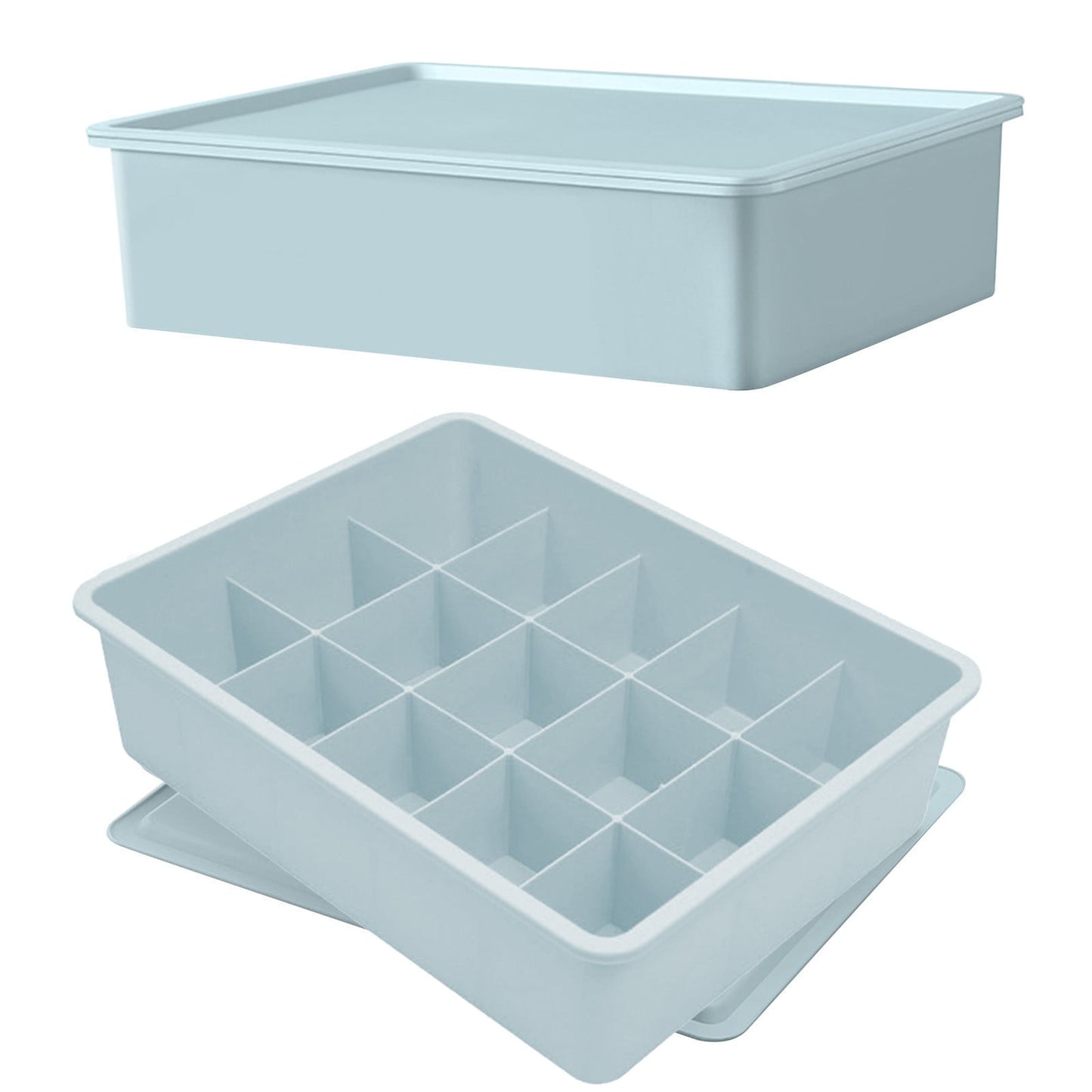 Sock Underwear Drawer Organzier Divider, 15 Compartments Removable Divided Plastic Storage Bin with Lid, Storage Organizer Sock Holders Organizers for Scarves Ties Belts(White) Blue