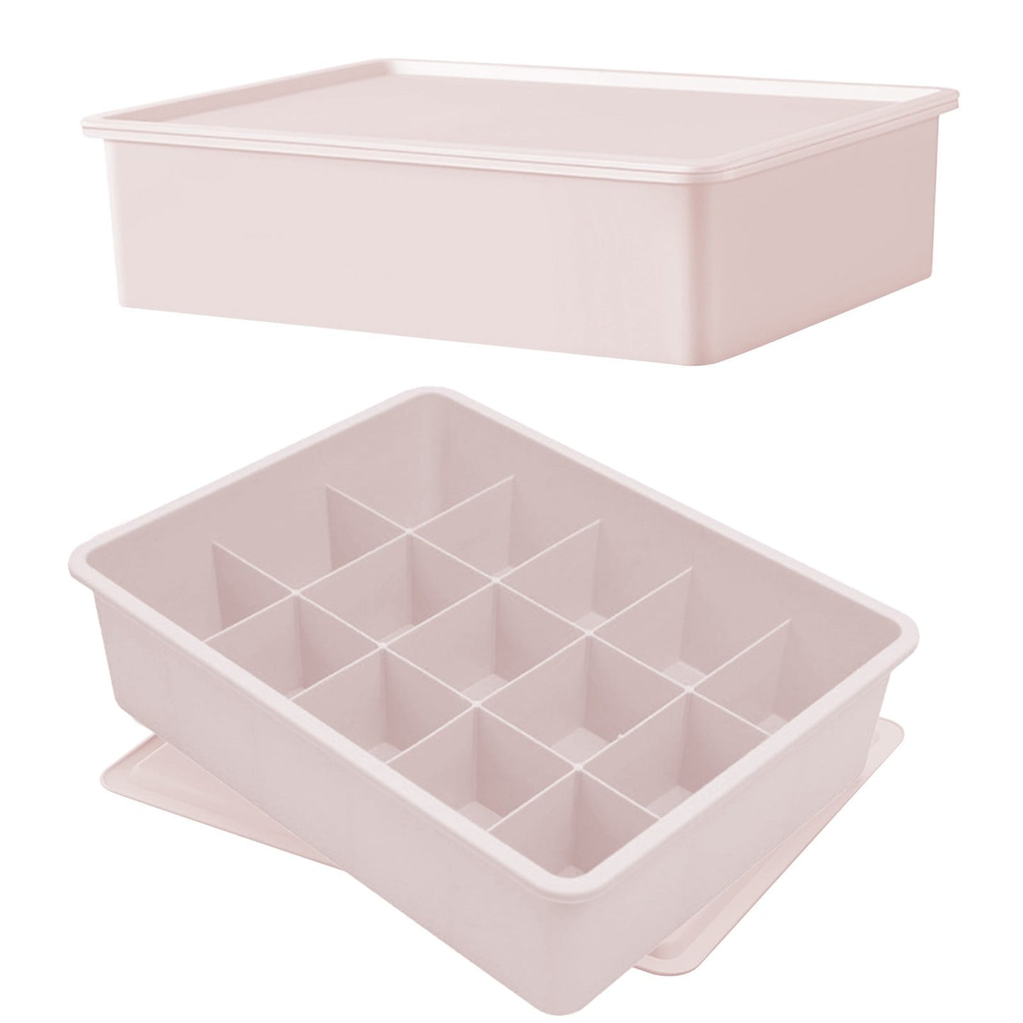 Sock Underwear Drawer Organzier Divider, 15 Compartments Removable Divided Plastic Storage Bin with Lid, Storage Organizer Sock Holders Organizers for Scarves Ties Belts(White) Pink