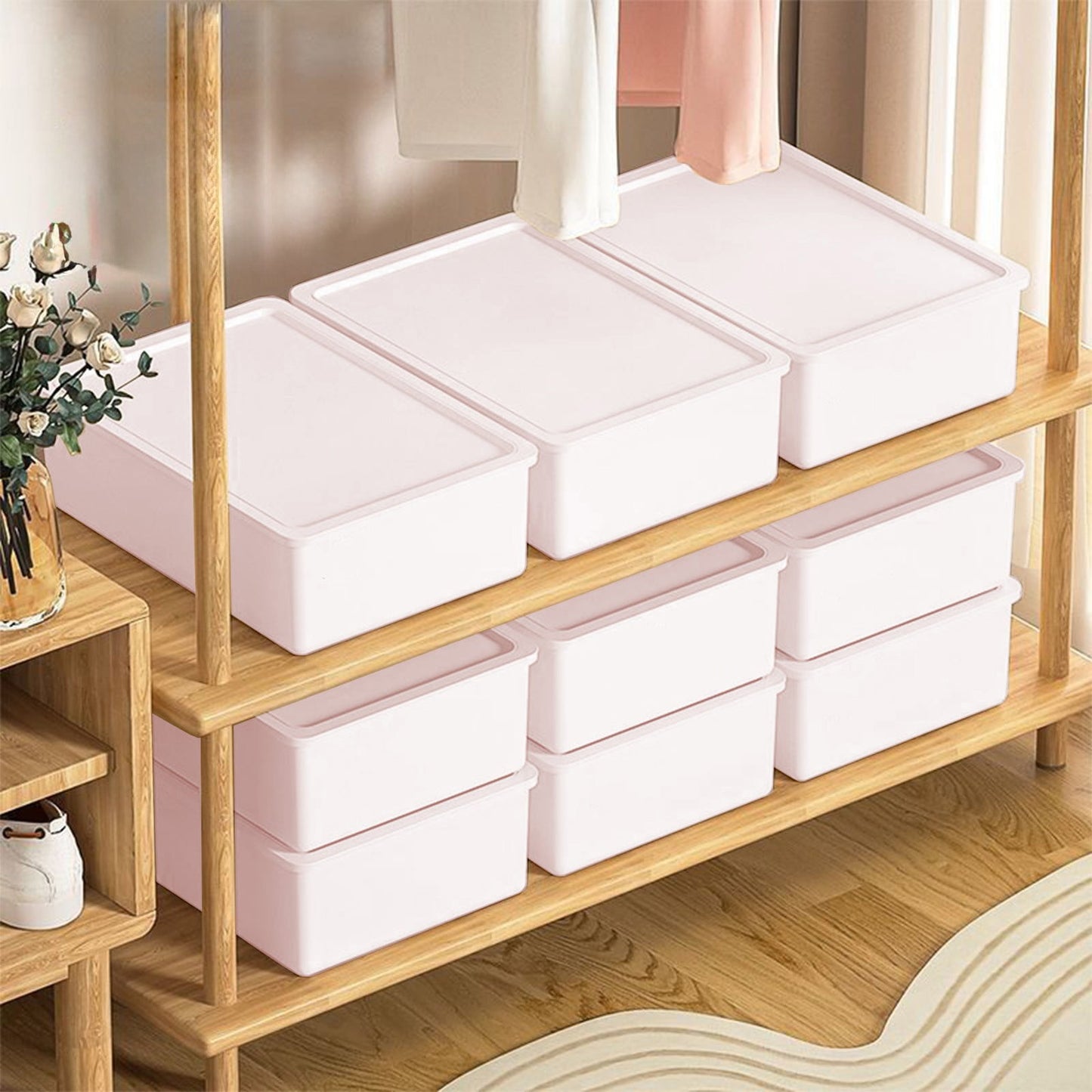 Sock Underwear Drawer Organzier Divider, 15 Compartments Removable Divided Plastic Storage Bin with Lid, Storage Organizer Sock Holders Organizers for Scarves Ties Belts(White) Pink