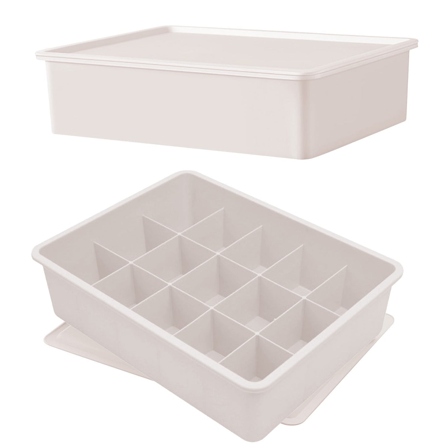 Sock Underwear Drawer Organzier Divider, 15 Compartments Removable Divided Plastic Storage Bin with Lid, Storage Organizer Sock Holders Organizers for Scarves Ties Belts(White) White