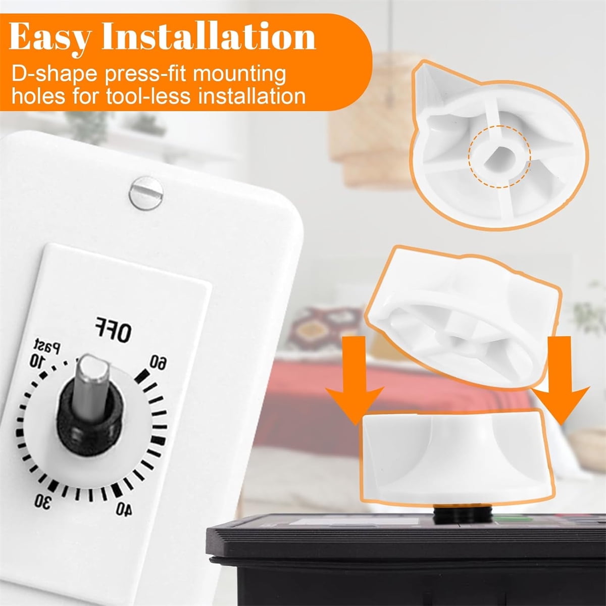 Tutuviw 2 Pack Timer Switch Knob Replacement Timer Switch Knob Compatible Spring Wound Timers D-Type Timer Knob for Wall Bathroom Fan Motor Heater Light (White)