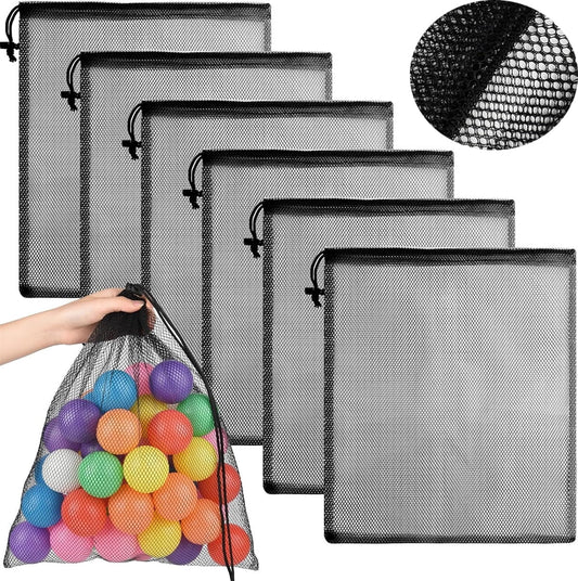 Colorful Mesh Drawstring Bag Tutuviw 6 Pcs Mesh Laundry Bags Nylon Drawstring Bag for Pool Beach Ball Toys Multipurpose Storage Bag for Collecting Travel Sports Gym(14x16 in, Multicolor) Black
