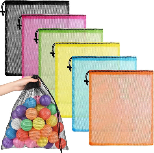 Colorful Mesh Drawstring Bag Tutuviw 6 Pcs Mesh Laundry Bags Nylon Drawstring Bag for Pool Beach Ball Toys Multipurpose Storage Bag for Collecting Travel Sports Gym(14x16 in, Multicolor) Multi-color