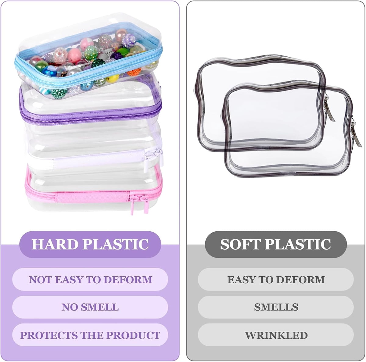 Clear Hard Shell Zipper Case Tutuviw 3 Pcs Plastic Clear Storage Zipper Case Transparent Waterproof Hard Pouches Hard Sided Pencil Case Clear Zipper Toys Puzzles Organizer Bin (4 Colors, S)
