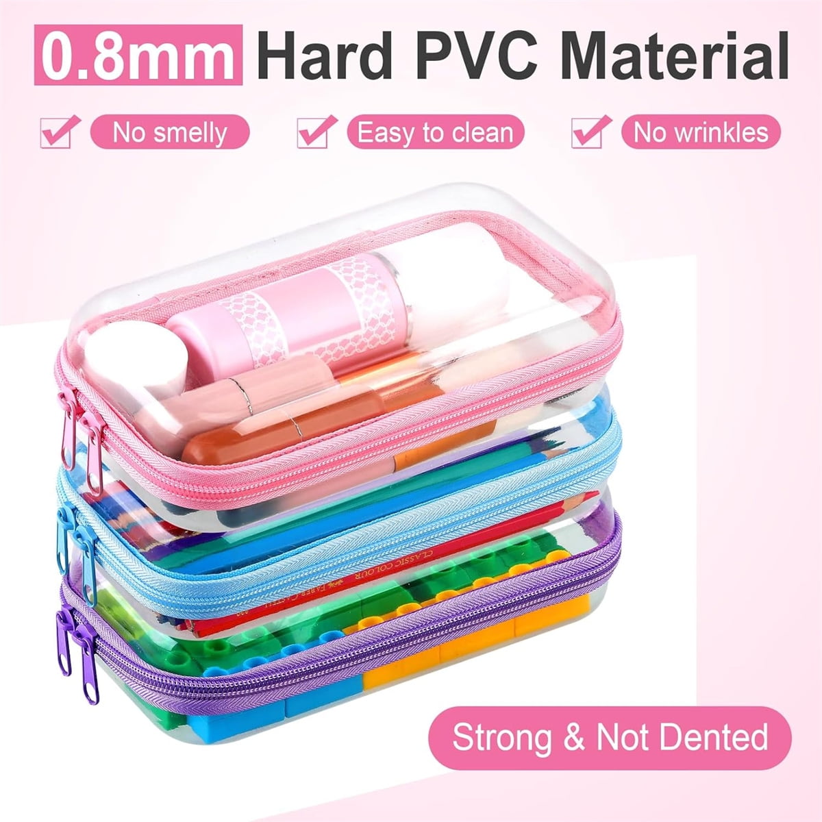 Clear Hard Shell Zipper Case Tutuviw 3 Pcs Plastic Clear Storage Zipper Case Transparent Waterproof Hard Pouches Hard Sided Pencil Case Clear Zipper Toys Puzzles Organizer Bin (4 Colors, S)