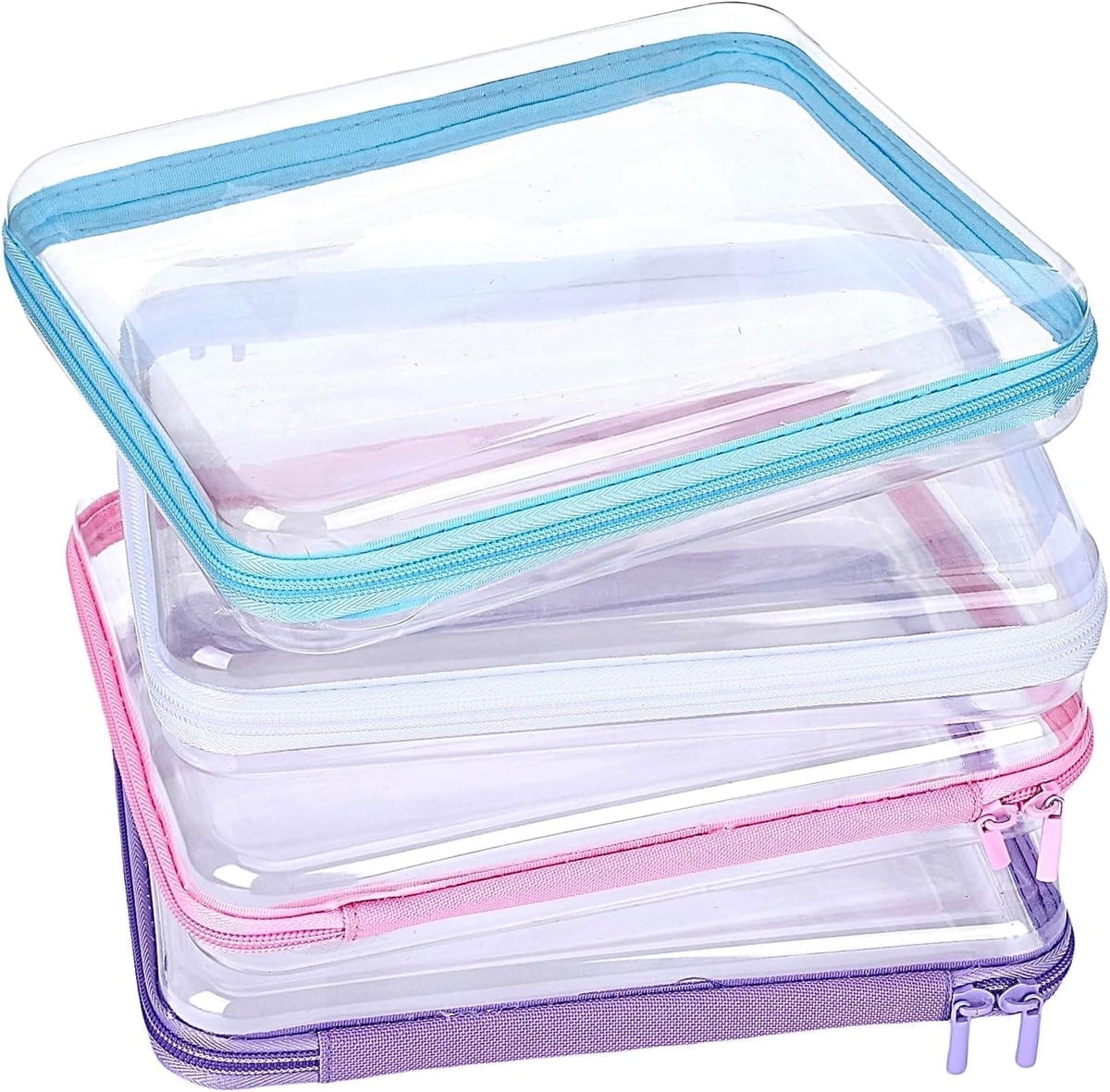 Clear Hard Shell Zipper Case Tutuviw 3 Pcs Plastic Clear Storage Zipper Case Transparent Waterproof Hard Pouches Hard Sided Pencil Case Clear Zipper Toys Puzzles Organizer Bin (4 Colors, S)