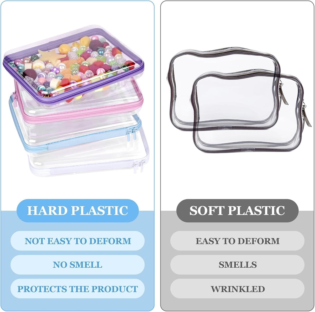 Clear Hard Shell Zipper Case Tutuviw 3 Pcs Plastic Clear Storage Zipper Case Transparent Waterproof Hard Pouches Hard Sided Pencil Case Clear Zipper Toys Puzzles Organizer Bin (4 Colors, S)