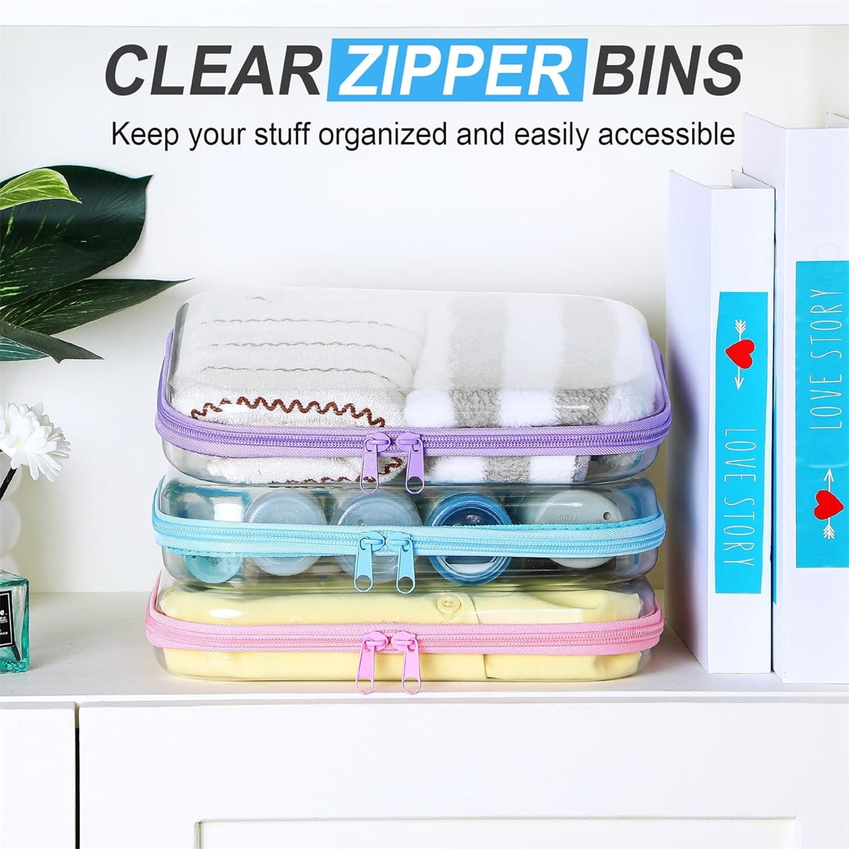 Clear Hard Shell Zipper Case Tutuviw 3 Pcs Plastic Clear Storage Zipper Case Transparent Waterproof Hard Pouches Hard Sided Pencil Case Clear Zipper Toys Puzzles Organizer Bin (4 Colors, S)