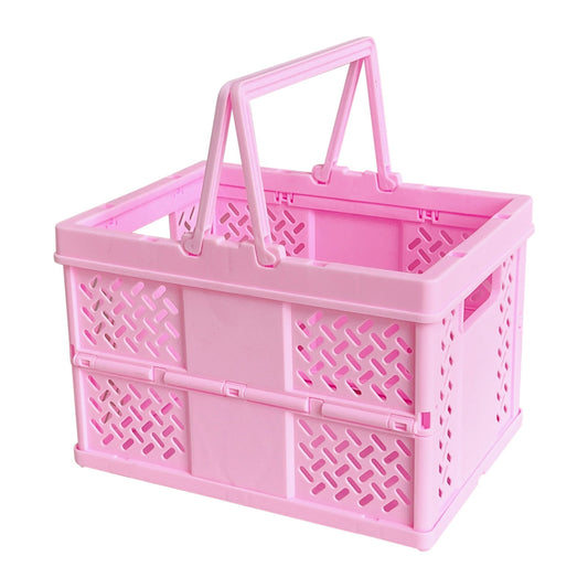 Foldable Storage Baskets with Handle, Portable Shower Basket, Vegetable Fruit Storage Organizers Box, Multifunctional Shopping Basket Outdoor Picnic Basket for Home, Picnic, Shopping Pink