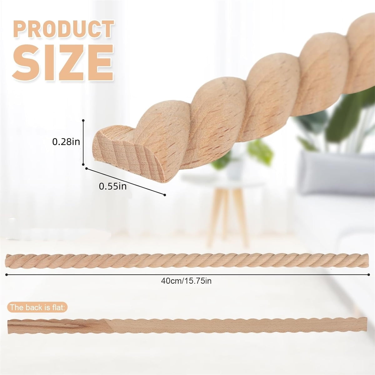 Unfinished Decorative Wood Trim,15.75inch Portable Twist Wood Trim Molding,Durable Cute DIY Trim for Shelf,Window,Door,Pack of 12