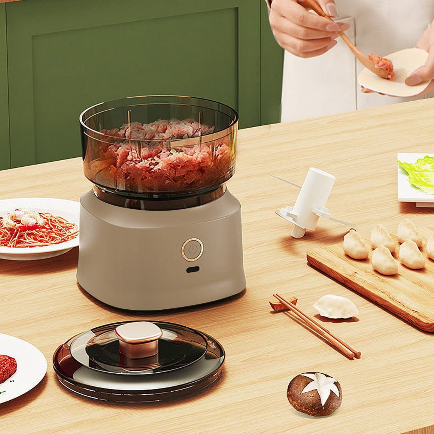 Food Processor, 350ML Electric Food Chopper with Stainless Steel Blade and USB Rechargeable, Mini Chopper, Garlic Chopper, Vegetable Masher, for Onions Meat Spices Coffee