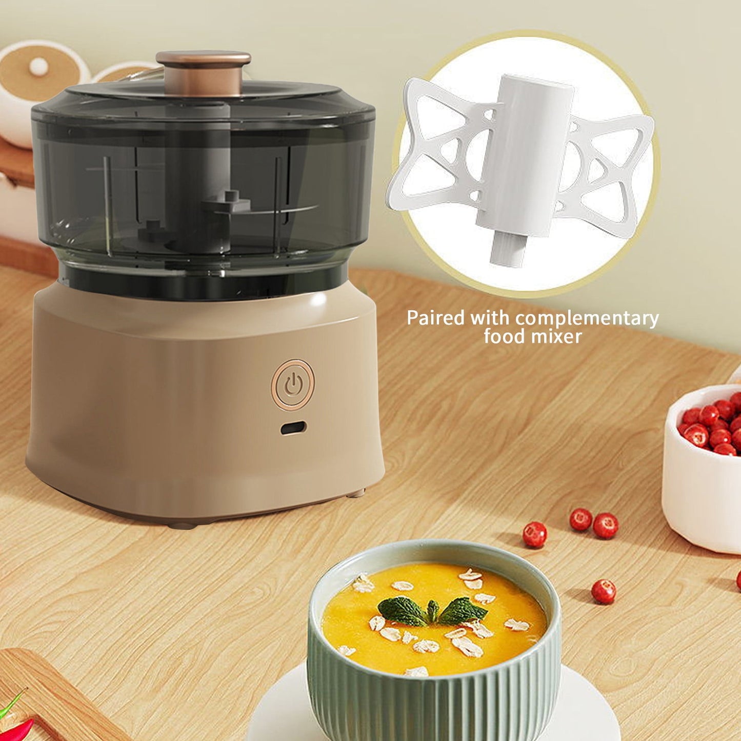 Food Processor, 350ML Electric Food Chopper with Stainless Steel Blade and USB Rechargeable, Mini Chopper, Garlic Chopper, Vegetable Masher, for Onions Meat Spices White