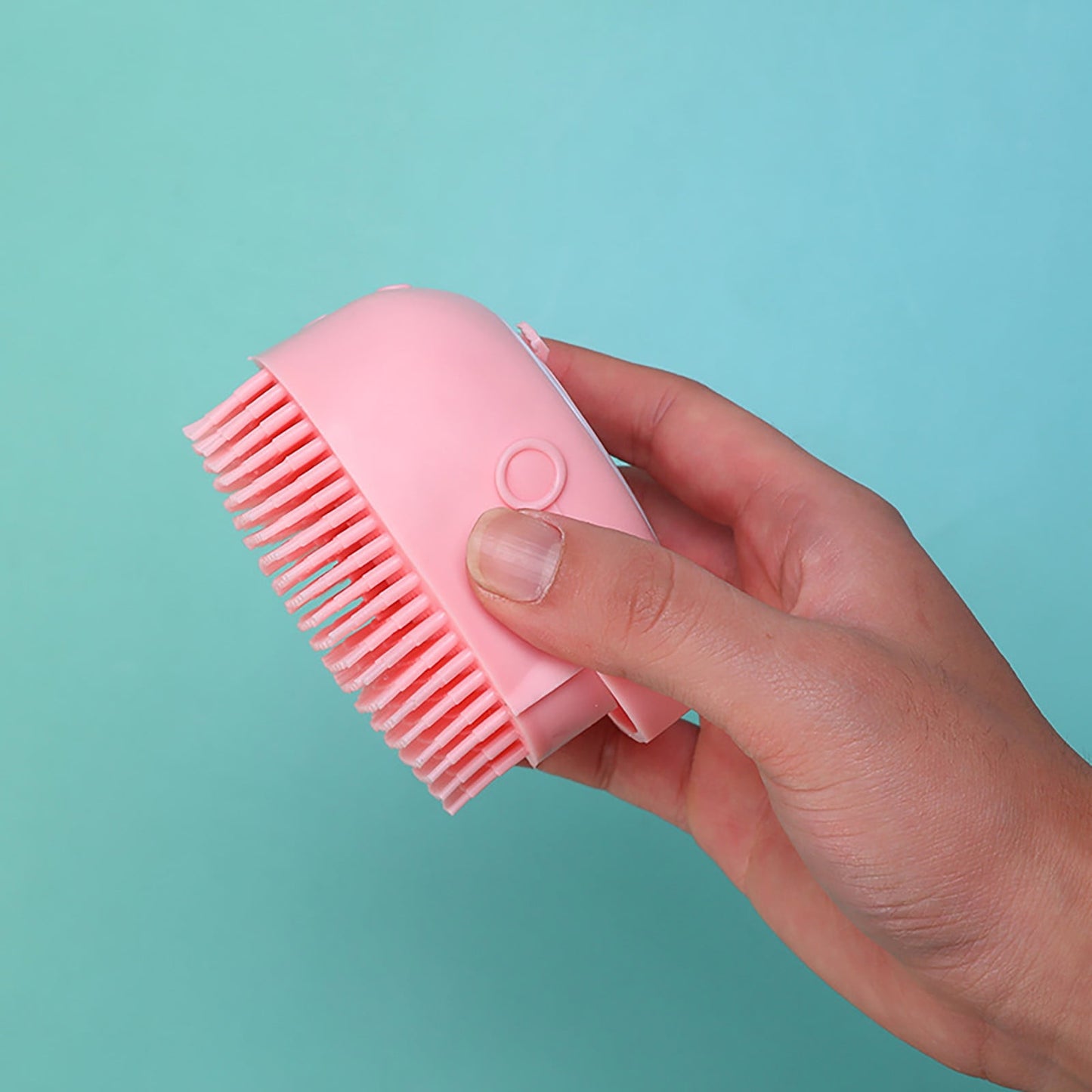 Dog Bath Brush, Pet Massage Brush, Shampoo Dispenser, Soft Silicone Brush, Rubber Bristle for Dogs and Cats Shower, Soft Pet Rub Back Brush, Shower Brush Pink