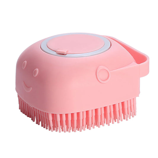 Dog Bath Brush, Pet Massage Brush, Shampoo Dispenser, Soft Silicone Brush, Rubber Bristle for Dogs and Cats Shower, Soft Pet Rub Back Brush, Shower Brush Yellow