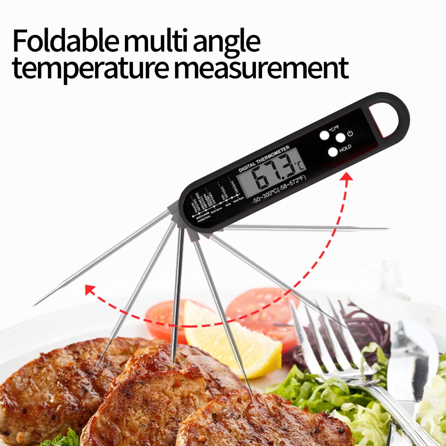 Meat Thermometer Digital, Instant Read Waterproof Food Thermometer, Instant Read Meat Thermometer, Digital T-hermometer with Long Probe, for Cooking, Grill, Candy, Kitchen, Stocking Stuffers Black