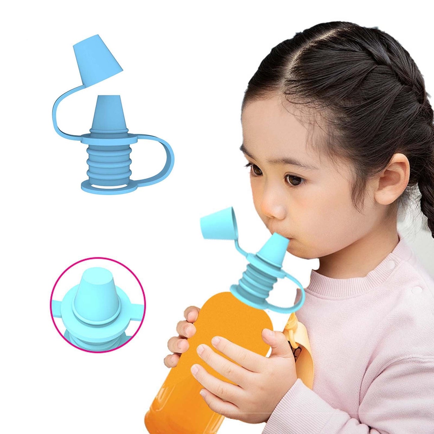 Original Water Bottle Topper, Silicone Sippy Top Spout with Protective Cap, Multifunctional Water Bottle Nozzle, 2-in-1 Water Bottle Cap, Silicone Topper for Food Pouch Blue