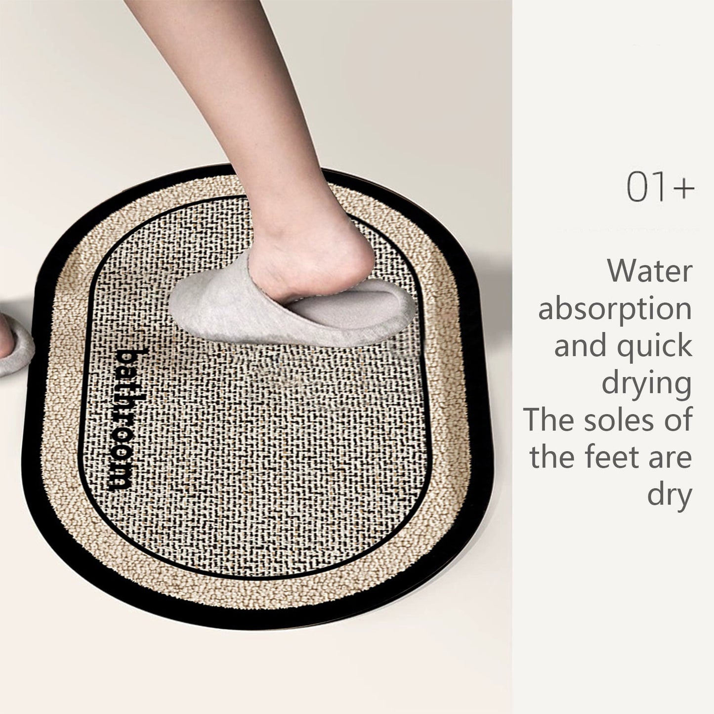Thin Bath Mat, Super Absorbent Quick Dry Thin Bathroom Rugs, Elliptical Bath Antis-skids Mat, Fit Under Door, Non Slip Rubber Backed Mat, Washable Bathroom Floor Mats Black