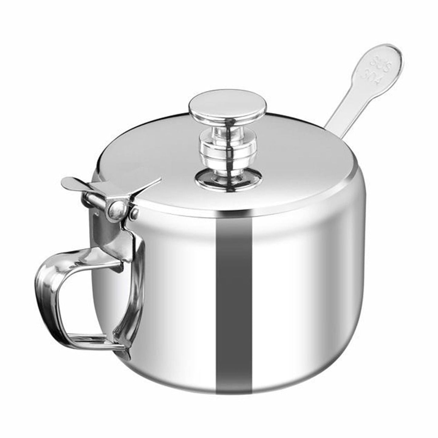 Sugar Bowl with Lid and Spoon, Stainless Steel Sugar Creamer Container, Round Seasoning Jar, Durable Seasoning Jar, for Coffee Bar Accessories, Kitchen Food Storage Jar L