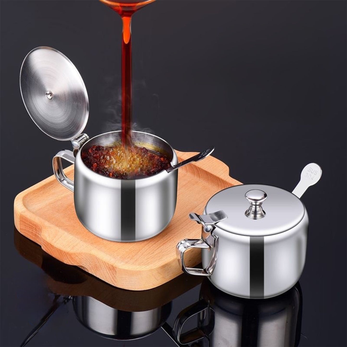 Sugar Bowl with Lid and Spoon, Stainless Steel Sugar Creamer Container, Round Seasoning Jar, Durable Seasoning Jar, for Coffee Bar Accessories, Kitchen Food Storage Jar S