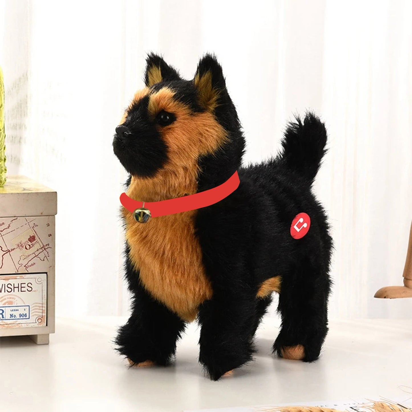 Simulation Dog Toy, Lifelike Stuffed Interactive Pet Toy, Stuffed Animals Electronic Puppy with Sound & Movable Limbs, for Birthday Party Holiday Gift Home Decor Black