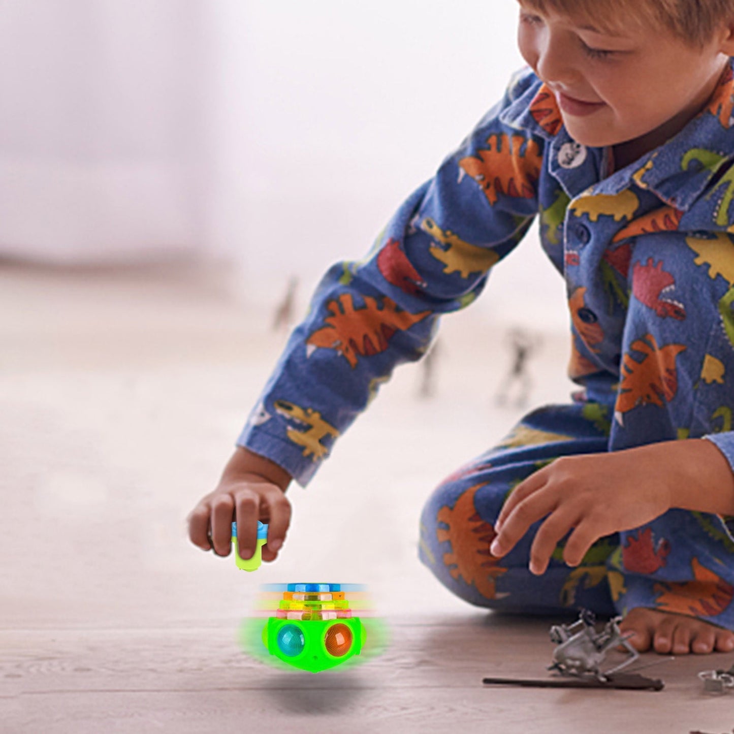 Light Up Spinning Tops Toys, LED Light Up Flashing Music Spinning Tops, Electrical Flashing Tops for Party Birthday Holiday Gift Green