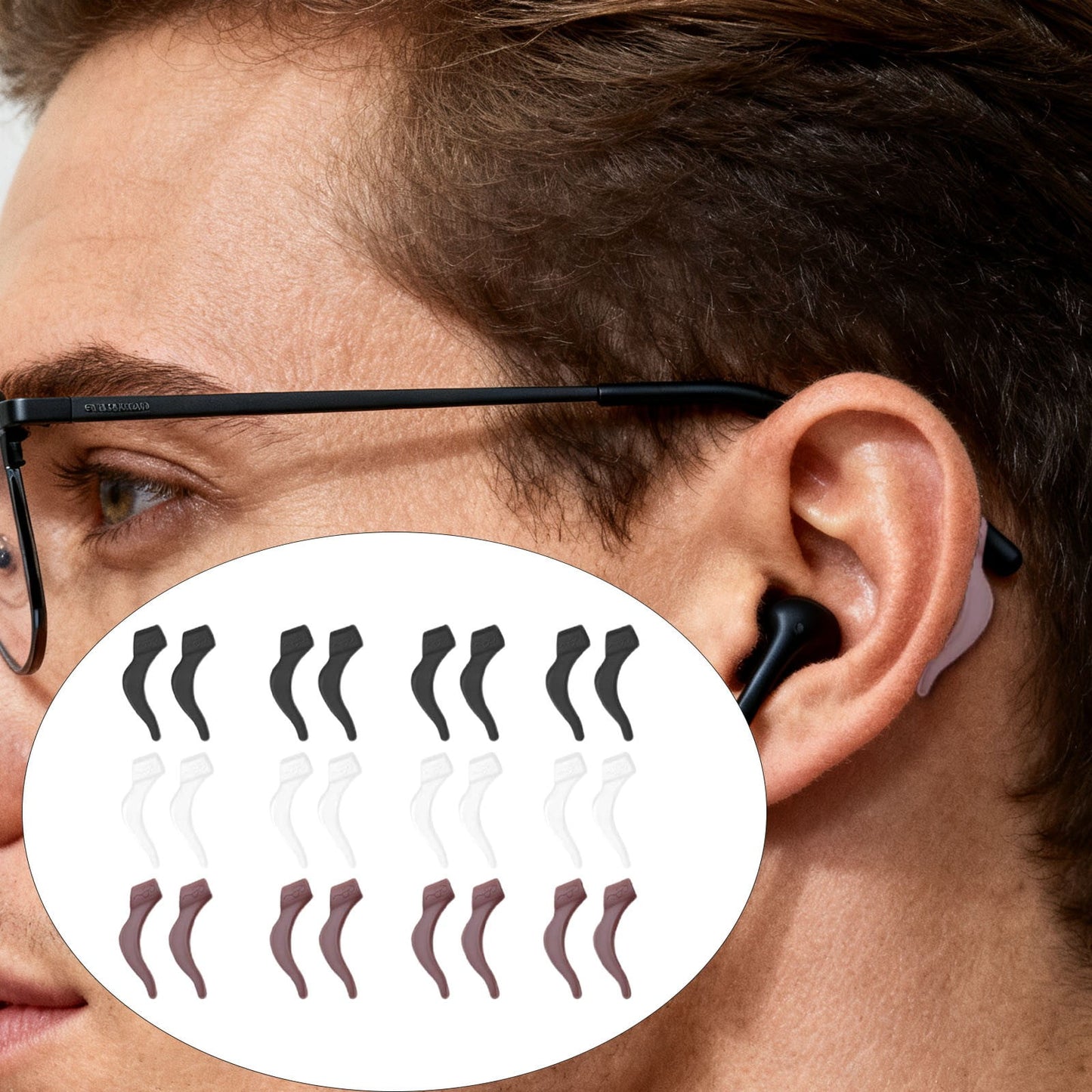 24Pcs Silicone Slip Ear Hook,Eyeglass Retainer,Anti Slip Ear Grips Hook,Comfortable and Durable Glasses Accessories for Sports,Reading,Outdoor Activities,and Daily Use,A B