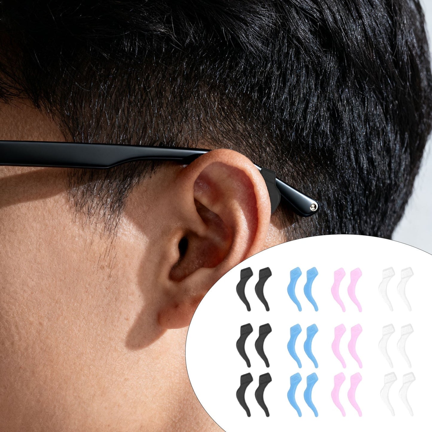 24Pcs Silicone Slip Ear Hook,Eyeglass Retainer,Anti Slip Ear Grips Hook,Comfortable and Durable Glasses Accessories for Sports,Reading,Outdoor Activities,and Daily Use,A C