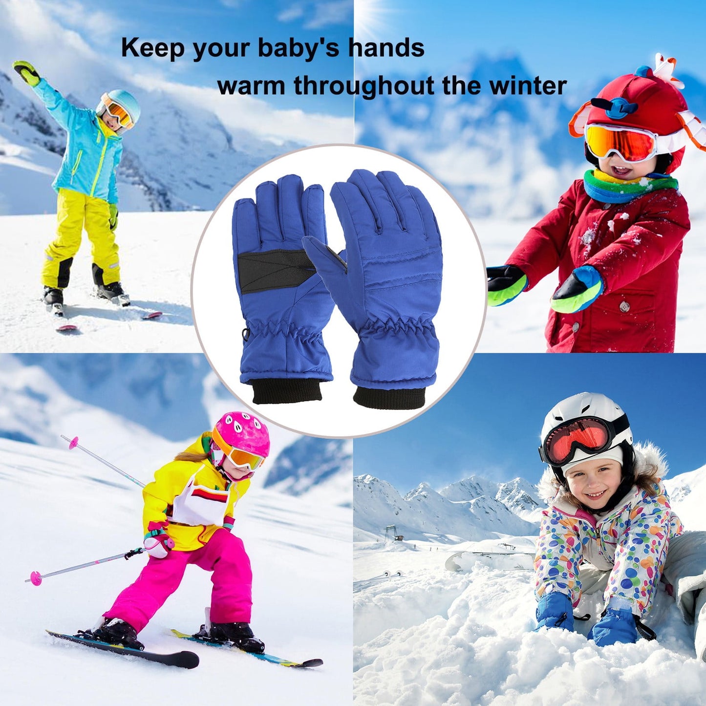 GXWEA 2T Gloves Kids Waterproof Gloves Kids Gloves Winter Gloves Thick Gloves Stretchy Warm Gloves Boys Girls 6-11 Year 7-12 Year AHA1 kids snow gloves Blue
