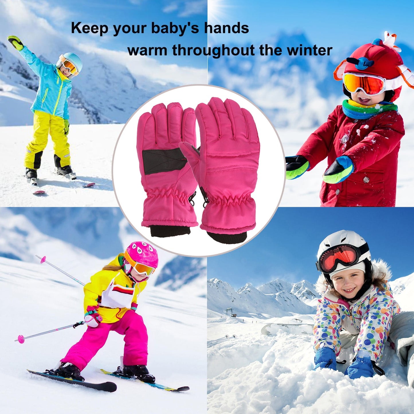 GXWEA 2T Gloves Kids Waterproof Gloves Kids Gloves Winter Gloves Thick Gloves Stretchy Warm Gloves Boys Girls 6-11 Year 4-8 Year AHA1 kids snow gloves Hot Pink