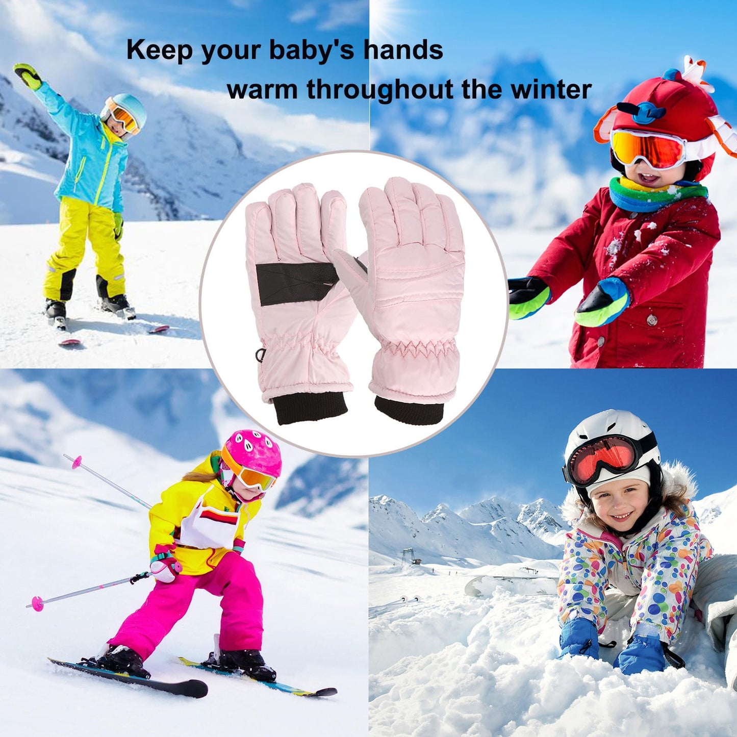 GXWEA 2T Gloves Kids Waterproof Gloves Kids Gloves Winter Gloves Thick Gloves Stretchy Warm Gloves Boys Girls 6-11 Year 4-8 Year AHA1 kids snow gloves Pink