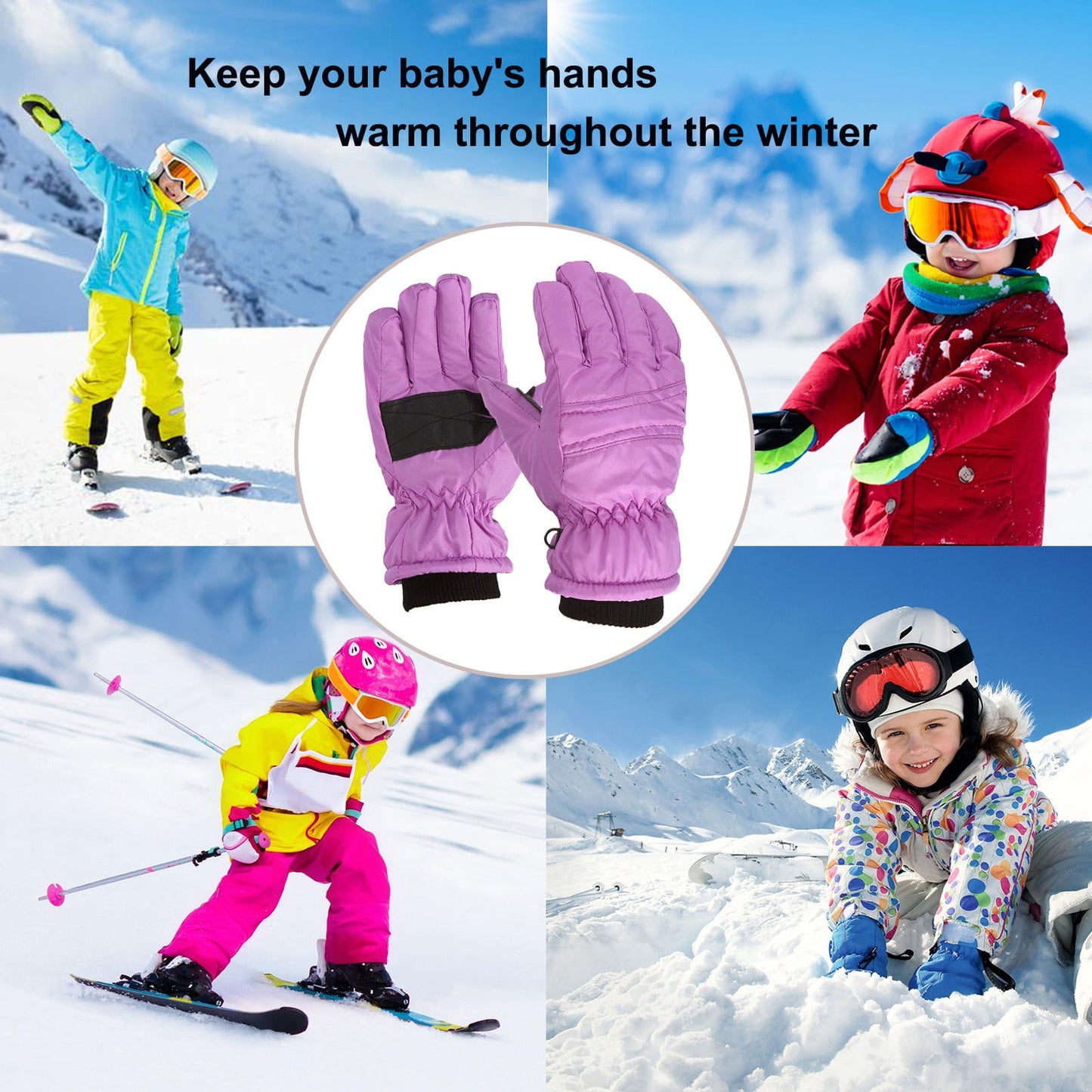 GXWEA 2T Gloves Kids Waterproof Gloves Kids Gloves Winter Gloves Thick Gloves Stretchy Warm Gloves Boys Girls 6-11 Year 4-8 Year AHA1 kids snow gloves Purple