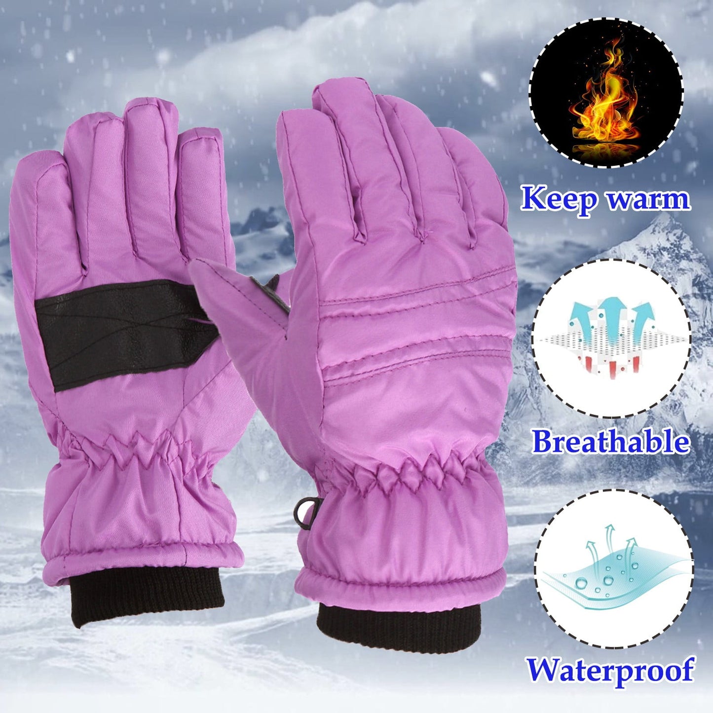 GXWEA 2T Gloves Kids Waterproof Gloves Kids Gloves Winter Gloves Thick Gloves Stretchy Warm Gloves Boys Girls 6-11 Year 7-12 Year AHA1 kids snow gloves Purple