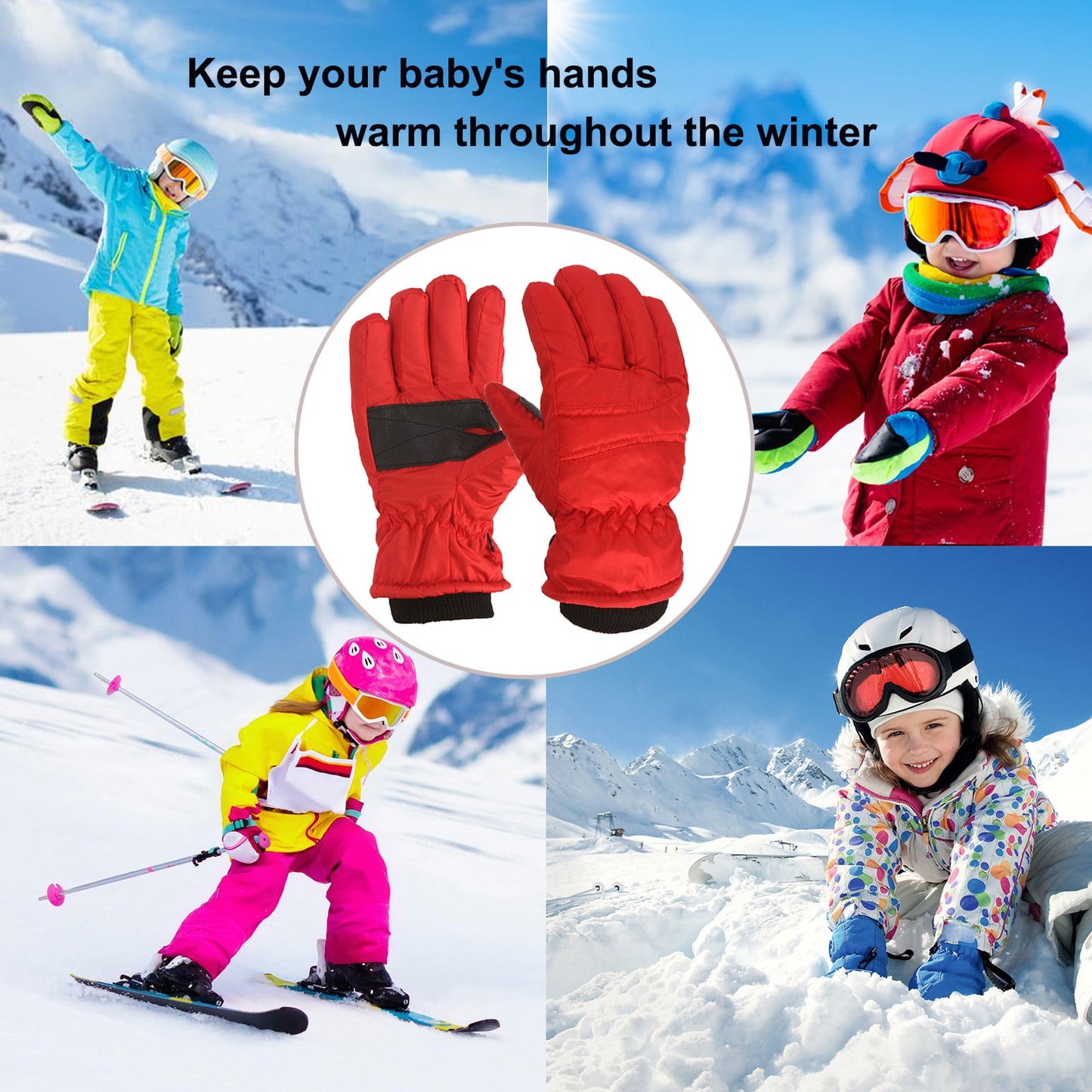 GXWEA 2T Gloves Kids Waterproof Gloves Kids Gloves Winter Gloves Thick Gloves Stretchy Warm Gloves Boys Girls 6-11 Year 4-8 Year AHA1 kids snow gloves Red