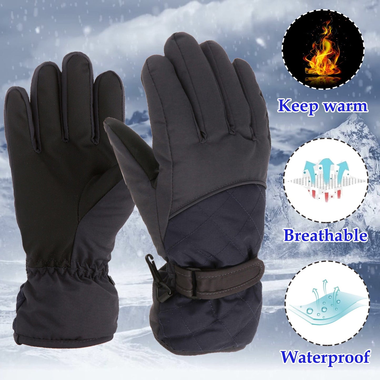 GXWEA 2T Gloves Kids Waterproof Gloves Kids Gloves Winter Gloves Thick Gloves Stretchy Warm Gloves Boys Girls 6-11 Year 10-16 Year AHA2 kids snow gloves Black