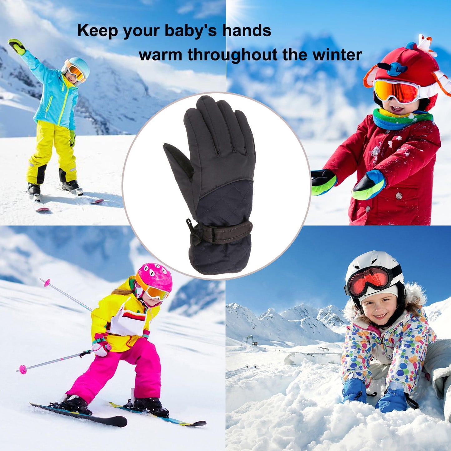 GXWEA 2T Gloves Kids Waterproof Gloves Kids Gloves Winter Gloves Thick Gloves Stretchy Warm Gloves Boys Girls 6-11 Year 10-16 Year AHA2 kids snow gloves Black