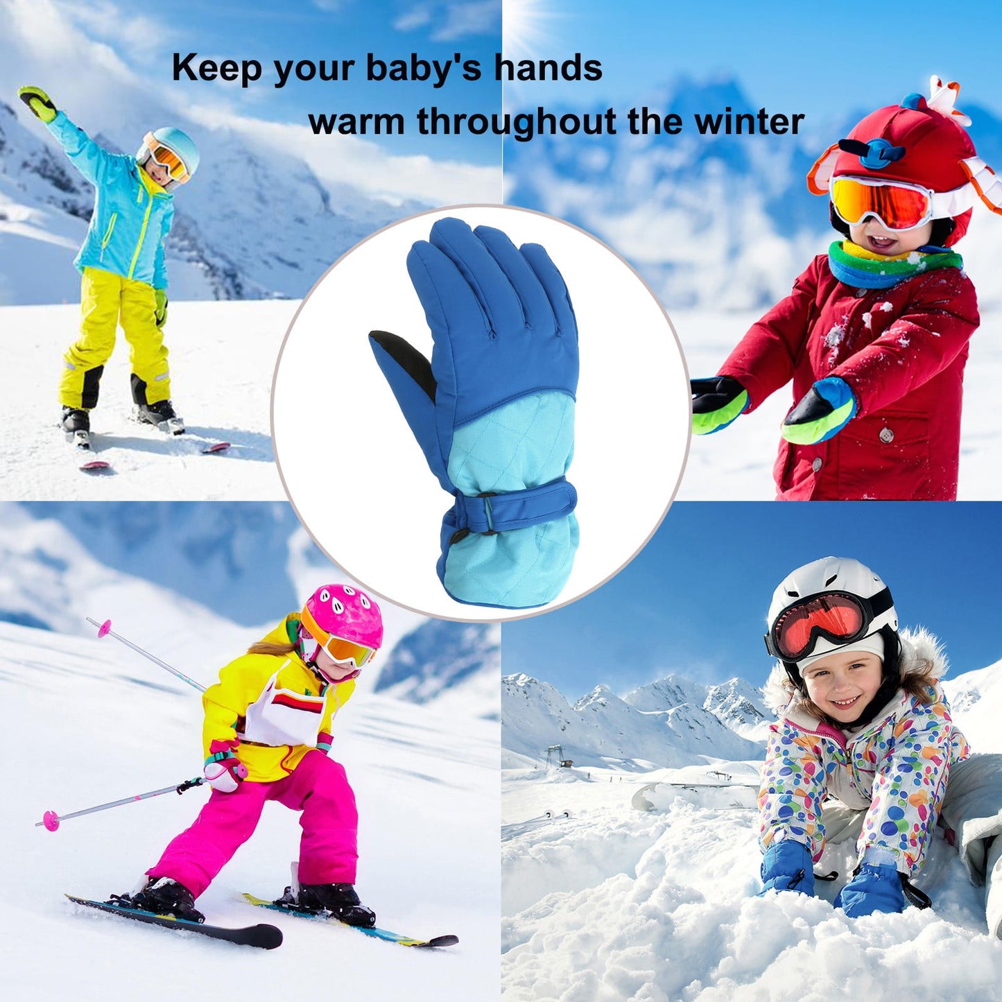 GXWEA 2T Gloves Kids Waterproof Gloves Kids Gloves Winter Gloves Thick Gloves Stretchy Warm Gloves Boys Girls 6-11 Year 10-16 Year AHA2 kids snow gloves Blue