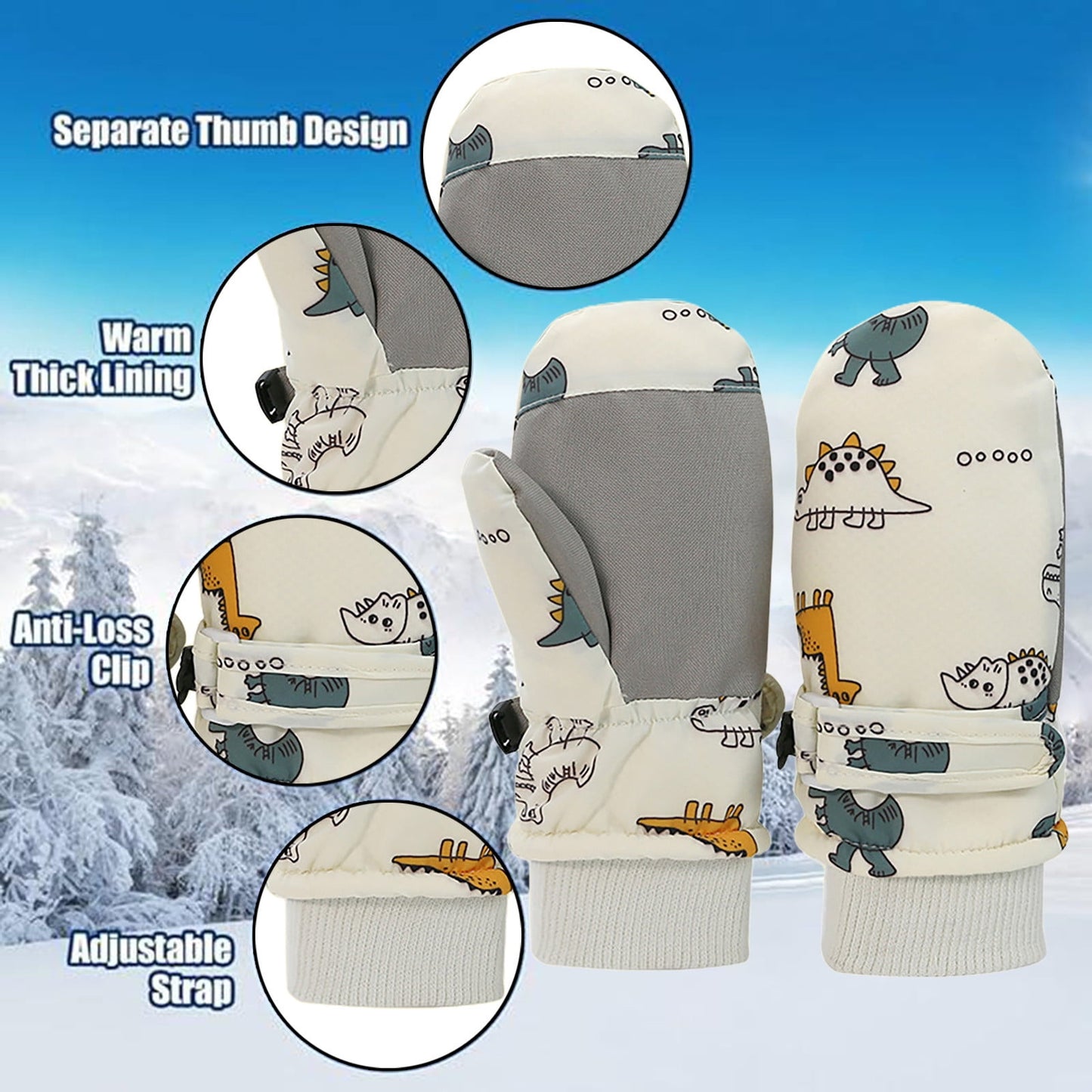 GXWEA 2T Gloves Kids Waterproof Gloves Kids Gloves Winter Gloves Thick Gloves Stretchy Warm Gloves Boys Girls 6-11 Year 6-24 Months AHA5 kids snow gloves White