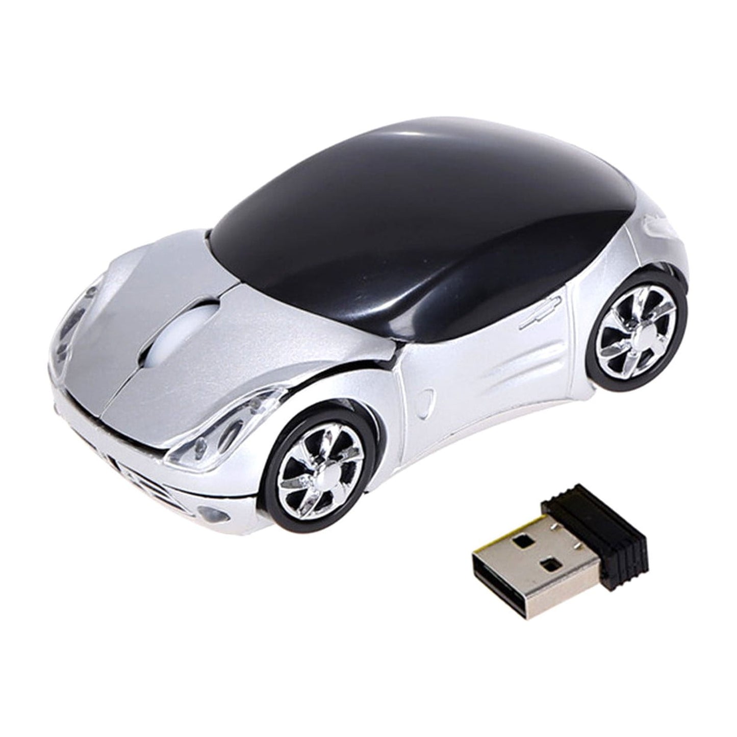 2.4G Wireless Mouse, Cute Car Mouse, 2.4G Wireless (10m Range) and USB Plug and Play, 1200DPI Optical Tracking, for PC Computer Laptop Tablet, with LED Light Silver