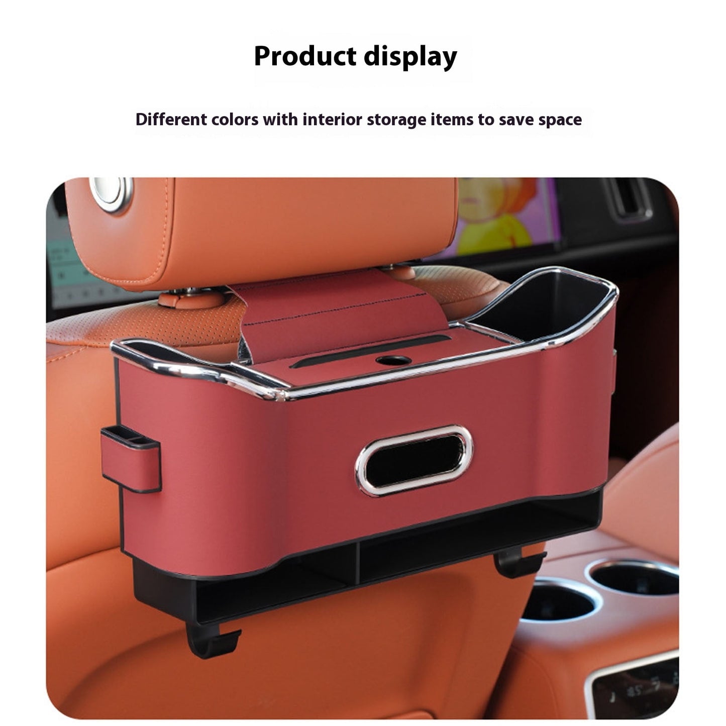 Backseat Car Organizer, Back Seat Cup Holders for Cars, Multifunctional Car Organizers and Storage, Car Seat Organizer, Car Tissue Organizer with 2 Cup Holder, for Glasses Phones Keys and Cards Black